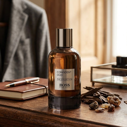 BOSS Confident Oud perfume bottle 
